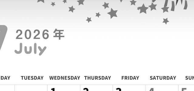 2026年7月縦型モノクロの月曜始まり 短冊イラストのかわいいA4無料白黒カレンダー(2026-00310711)