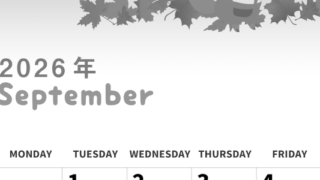 2026年9月縦型モノクロの日曜始まり 子狐イラストのかわいいA4無料白黒カレンダー(2026-00310910)