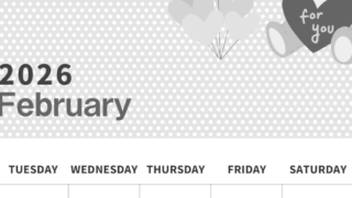 2026年2月縦型モノクロの月曜始まり テディベアがおしゃれイラスト白黒カレンダー(2026-00320211)