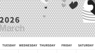 2026年3月縦型モノクロの月曜始まり 白熊イラストのおしゃれA4無料白黒カレンダー(2026-00320311)