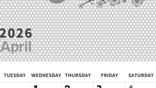 2026年4月縦型モノクロの月曜始まり ウグイスイラストのおしゃれA4無料白黒カレンダー(2026-00320411)