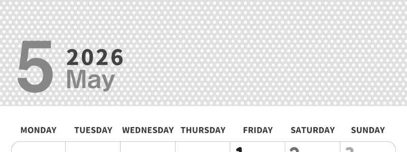 2026年5月縦型モノクロの月曜始まり 子供の日イラストのおしゃれA4無料白黒カレンダー(2026-00320511)