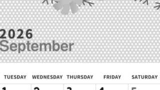 2026年9月縦型モノクロの月曜始まり コスモスがおしゃれなイラスト白黒カレンダー(2026-00320911)