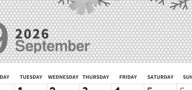 2026年9月縦型モノクロの月曜始まり コスモスがおしゃれなイラスト白黒カレンダー(2026-00320911)