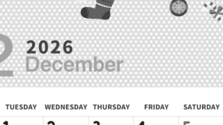 2026年12月縦型モノクロの月曜始まり クリスマスイラストのおしゃれA4無料白黒カレンダー(2026-00321211)