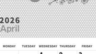 2026年4月縦型モノクロの日曜始まり ウグイスイラストのおしゃれA4無料白黒カレンダー(2026-00320410)