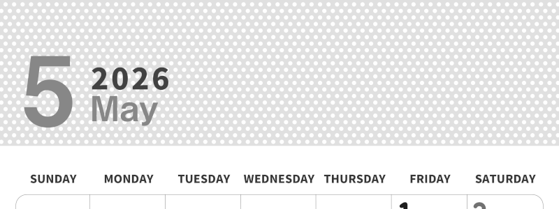 2026年5月縦型モノクロの日曜始まり 子供の日イラストのおしゃれA4無料白黒カレンダー(2026-00320510)