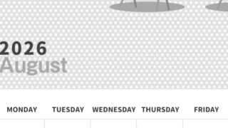 2026年8月縦型モノクロの日曜始まり 野菜イラストのおしゃれA4無料白黒カレンダー(2026-00320810)