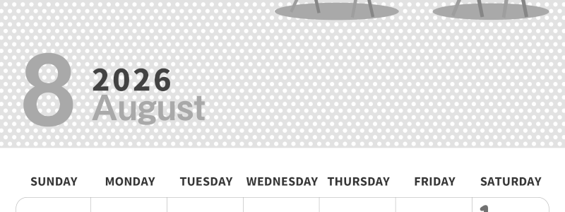 2026年8月縦型モノクロの日曜始まり 野菜イラストのおしゃれA4無料白黒カレンダー(2026-00320810)