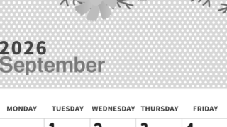 2026年9月縦型モノクロの日曜始まり コスモスがおしゃれなイラスト白黒カレンダー(2026-00320910)