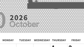 2026年10月縦型モノクロの日曜始まり ハロウィンイラストのおしゃれA4無料白黒カレンダー(2026-00321010)