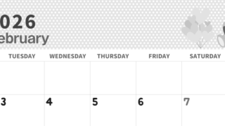 2026年2月横型モノクロの月曜始まり テディベアがおしゃれイラスト白黒カレンダー(2026-00320201)