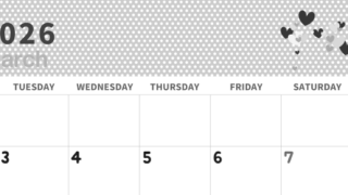 2026年3月横型モノクロの月曜始まり 白熊イラストのおしゃれA4無料白黒カレンダー(2026-00320301)