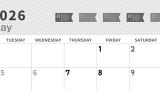 2026年5月横型モノクロの月曜始まり 子供の日イラストのおしゃれA4無料白黒カレンダー(2026-00320501)