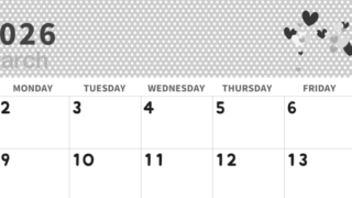 2026年3月横型モノクロの日曜始まり 白熊イラストのおしゃれA4無料白黒カレンダー(2026-00320300)