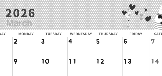 2026年3月横型モノクロの日曜始まり 白熊イラストのおしゃれA4無料白黒カレンダー(2026-00320300)