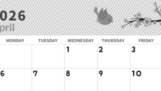 2026年4月横型モノクロの日曜始まり ウグイスイラストのおしゃれA4無料白黒カレンダー(2026-00320400)