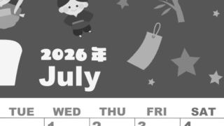 2026年7月縦型モノクロの月曜始まり 織姫彦星イラストのかわいいA4無料白黒カレンダー(2026-00330711)