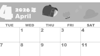 2026年4月横型モノクロの月曜始まり ランドセルイラストのかわいいA4無料白黒カレンダー(2026-00330401)