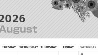 2026年8月縦型モノクロの月曜始まり 向日葵のイラストがかわいいA4無料白黒カレンダー(2026-00350811)