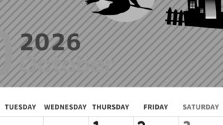 2026年10月縦型モノクロの月曜始まり お屋敷イラストのかわいいA4無料白黒カレンダー(2026-00351011)