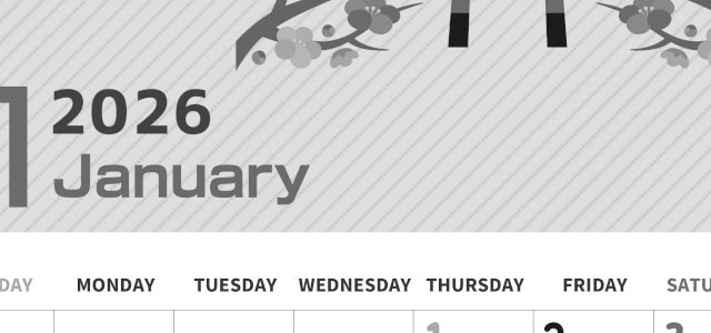 2026年1月縦型モノクロの日曜始まり 鳥居イラストのかわいいA4無料白黒カレンダー(2026-00350110)