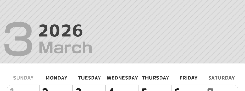 2026年3月縦型モノクロの日曜始まり イラストのかわいいA4無料白黒カレンダー(2026-00350310)