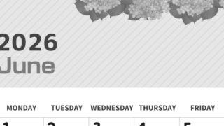 2026年6月縦型モノクロの日曜始まり 季節の花イラストのかわいいA4無料白黒カレンダー(2026-00350610)