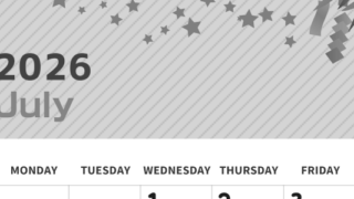 2026年7月縦型モノクロの日曜始まり 天の川イラストのかわいいA4無料白黒カレンダー(2026-00350710)