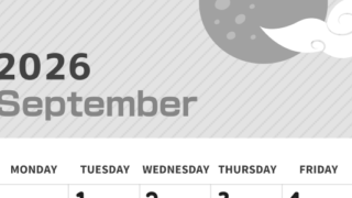 2026年9月縦型モノクロの日曜始まり 満月イラストのかわいいA4無料白黒カレンダー(2026-00350910)