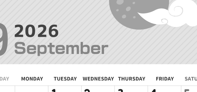 2026年9月縦型モノクロの日曜始まり 満月イラストのかわいいA4無料白黒カレンダー(2026-00350910)