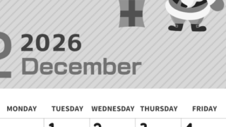 2026年12月縦型モノクロの日曜始まり 行事イラストのかわいいA4無料白黒カレンダー(2026-00351210)