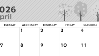 2026年4月横型モノクロの月曜始まり 桜木イラストのかわいいA4無料白黒カレンダー(2026-00350401)