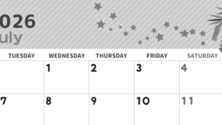 2026年7月横型モノクロの月曜始まり 天の川イラストのかわいいA4無料白黒カレンダー(2026-00350701)