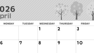 2026年4月横型モノクロの日曜始まり 桜木イラストのかわいいA4無料白黒カレンダー(2026-00350400)
