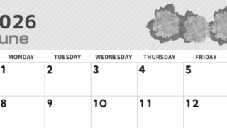 2026年6月横型モノクロの日曜始まり 季節の花イラストのかわいいA4無料白黒カレンダー(2026-00350600)