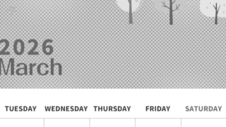 2026年3月縦型モノクロの月曜始まり 桜の木イラストのかわいいA4無料白黒カレンダー(2026-00360311)