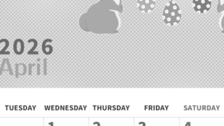 2026年4月縦型モノクロの月曜始まり うさぎイラストのかわいいA4無料白黒カレンダー(2026-00360411)