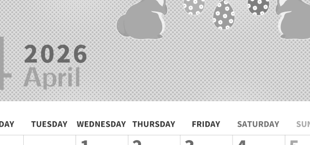 2026年4月縦型モノクロの月曜始まり うさぎイラストのかわいいA4無料白黒カレンダー(2026-00360411)