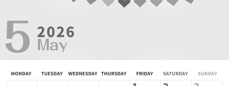 2026年5月縦型モノクロの月曜始まり 旗のイラストのかわいいA4無料白黒カレンダー(2026-00360511)