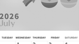 2026年7月縦型モノクロの月曜始まり 季節の行事のかわいいイラストA4無料白黒カレンダー(2026-00360711)