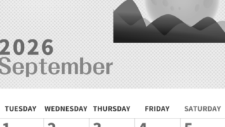 2026年9月縦型モノクロの月曜始まり 季節イラストのかわいいA4無料白黒カレンダー(2026-00360911)