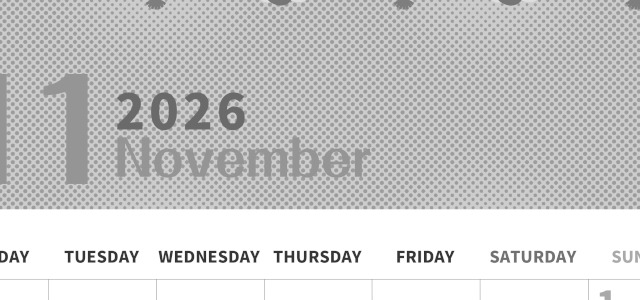 2026年11月縦型モノクロの月曜始まり 招き猫イラストのかわいいA4無料白黒カレンダー(2026-00361111)