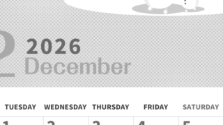 2026年12月縦型モノクロの月曜始まり 雪景色イラストのかわいいA4無料白黒カレンダー(2026-00361211)