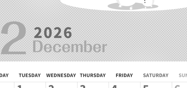 2026年12月縦型モノクロの月曜始まり 雪景色イラストのかわいいA4無料白黒カレンダー(2026-00361211)