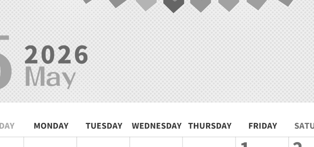 2026年5月縦型モノクロの日曜始まり 旗のイラストのかわいいA4無料白黒カレンダー(2026-00360510)