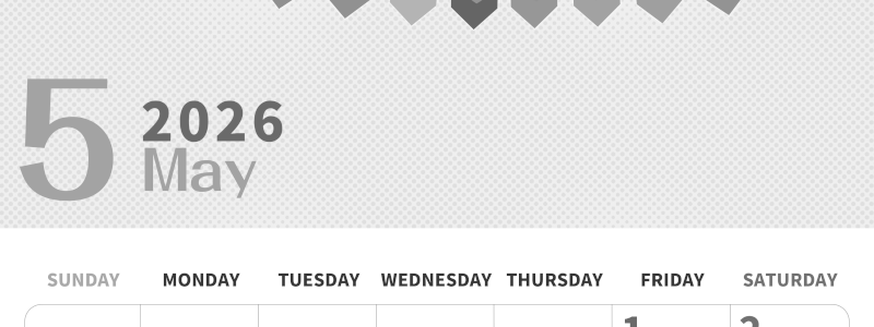 2026年5月縦型モノクロの日曜始まり 旗のイラストのかわいいA4無料白黒カレンダー(2026-00360510)