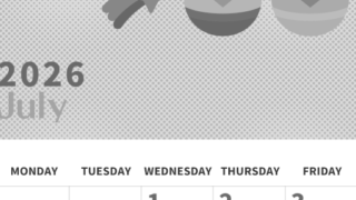 2026年7月縦型モノクロの日曜始まり 季節の行事のかわいいイラストA4無料白黒カレンダー(2026-00360710)