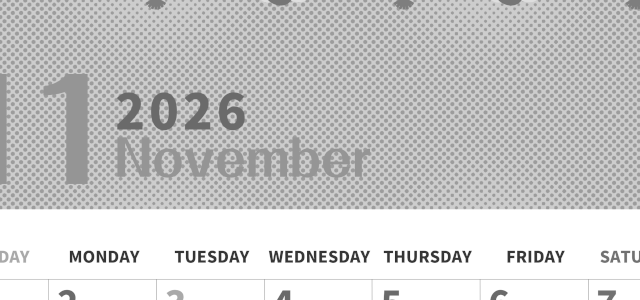 2026年11月縦型モノクロの日曜始まり 招き猫イラストのかわいいA4無料白黒カレンダー(2026-00361110)