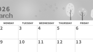 2026年3月横型モノクロの日曜始まり 桜の木イラストのかわいいA4無料白黒カレンダー(2026-00360300)